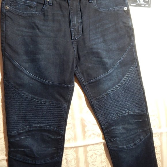 NWT True Religion ROCCO Moto Runstitch Relaxed Skinny Jeans Dark Wash
